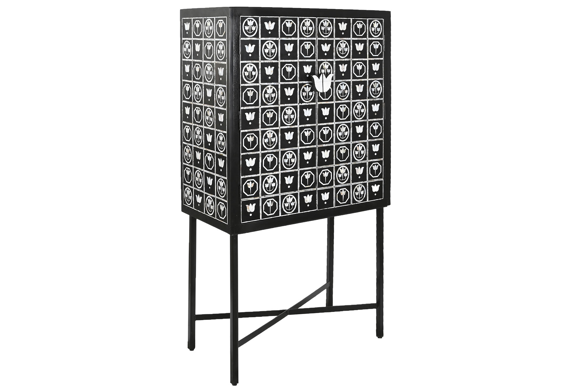 Mueble bar hueso hierro 80x40x153 taracea bicolor