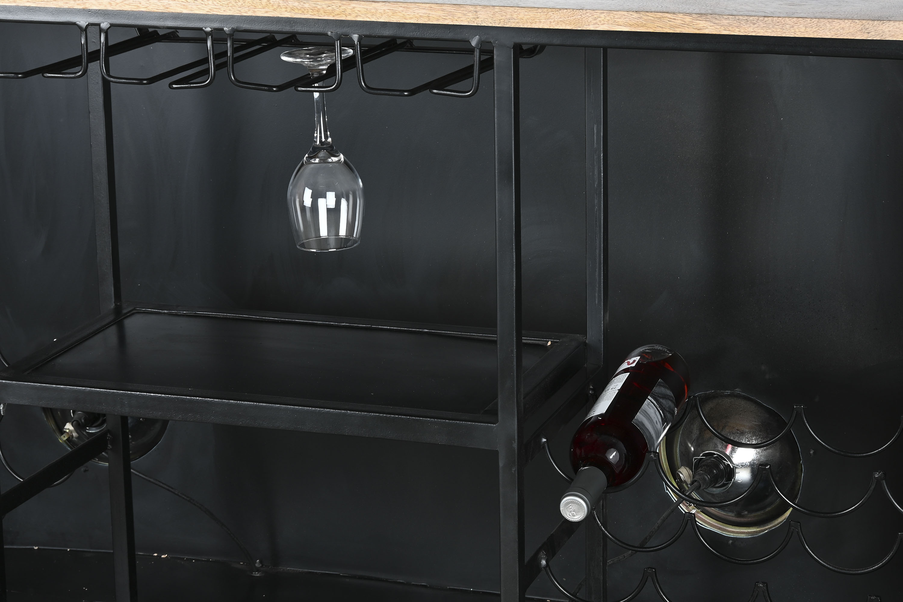 Mueble bar hierro mango 157x52x90 focos turquesa