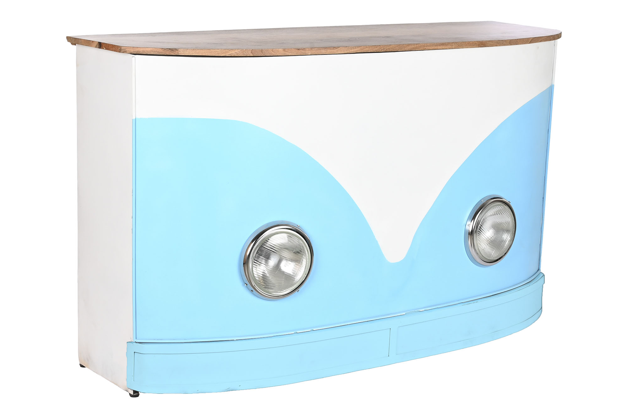 Mueble bar hierro mango 157x52x90 focos turquesa