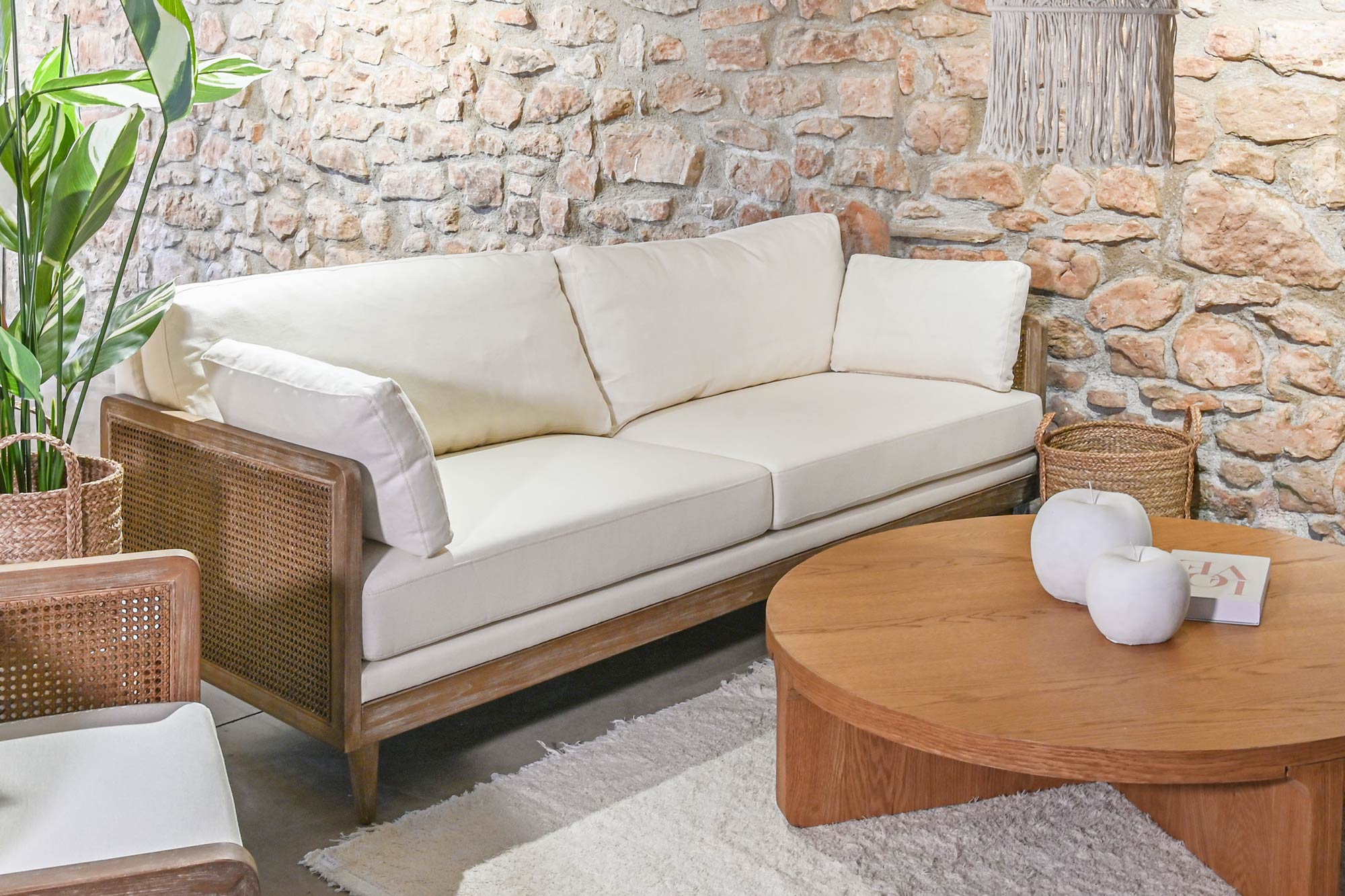 Sofa ratan poliester 208x86x88 marron