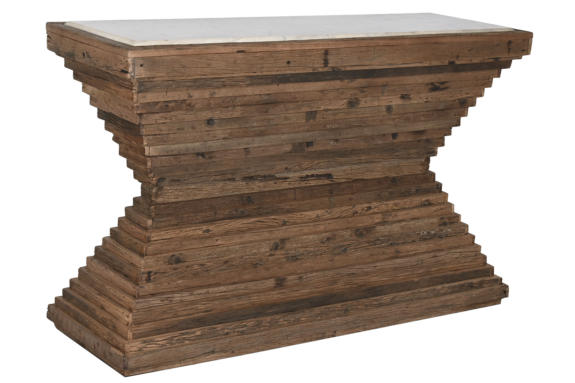 Consola madera reciclada marmol 138x45x87 marron
