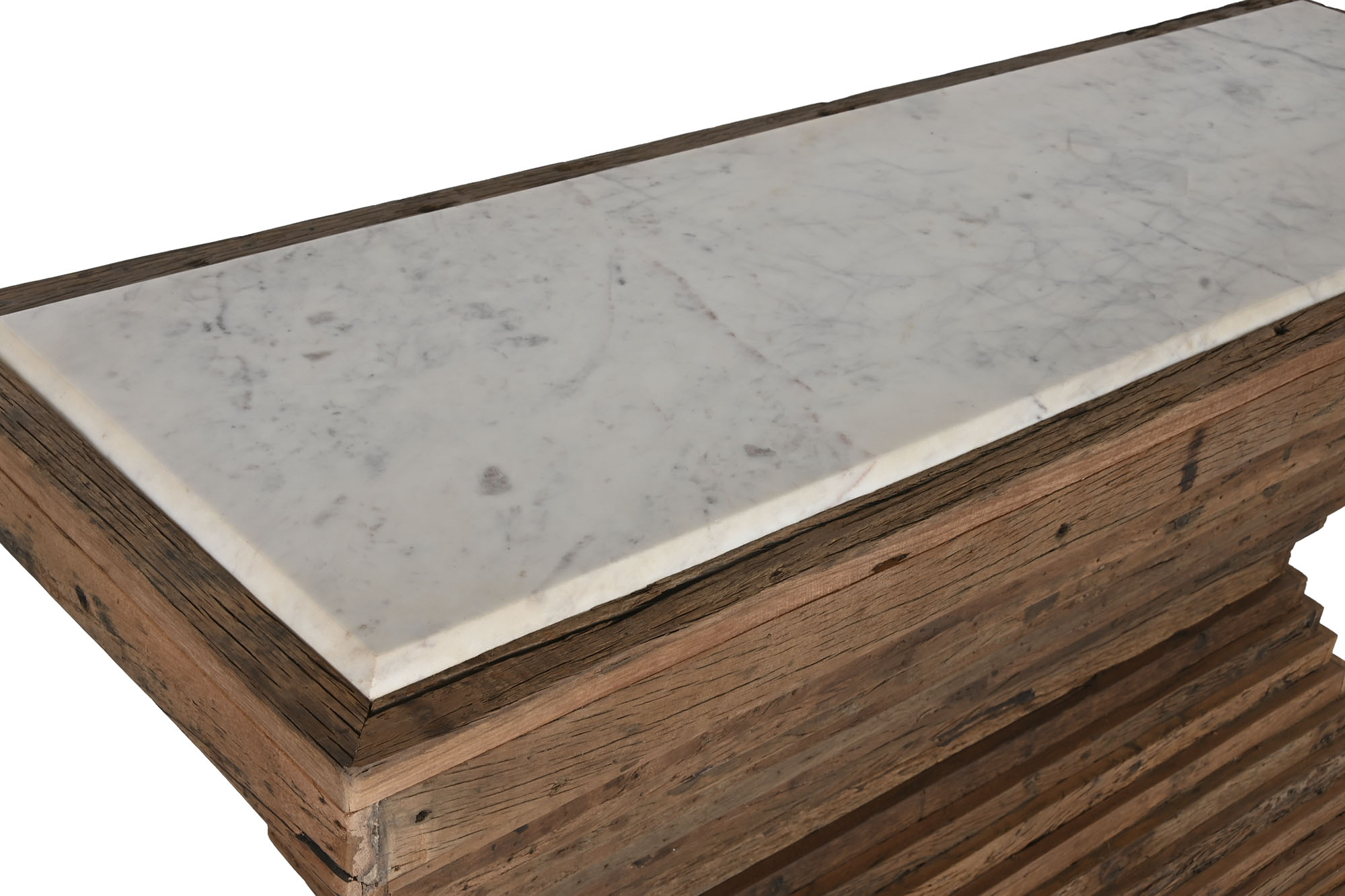 Consola madera reciclada marmol 138x45x87 marron