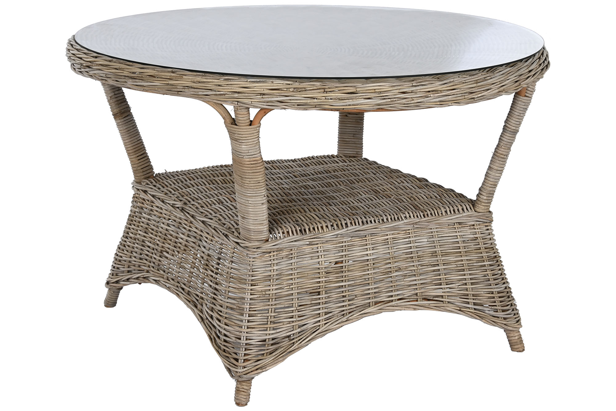 Mesa comedor ratan 120x120x82 cristal templado
