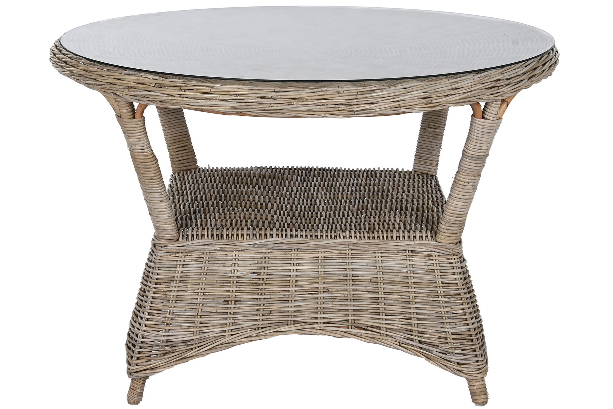 Mesa comedor ratan 120x120x82 cristal templado