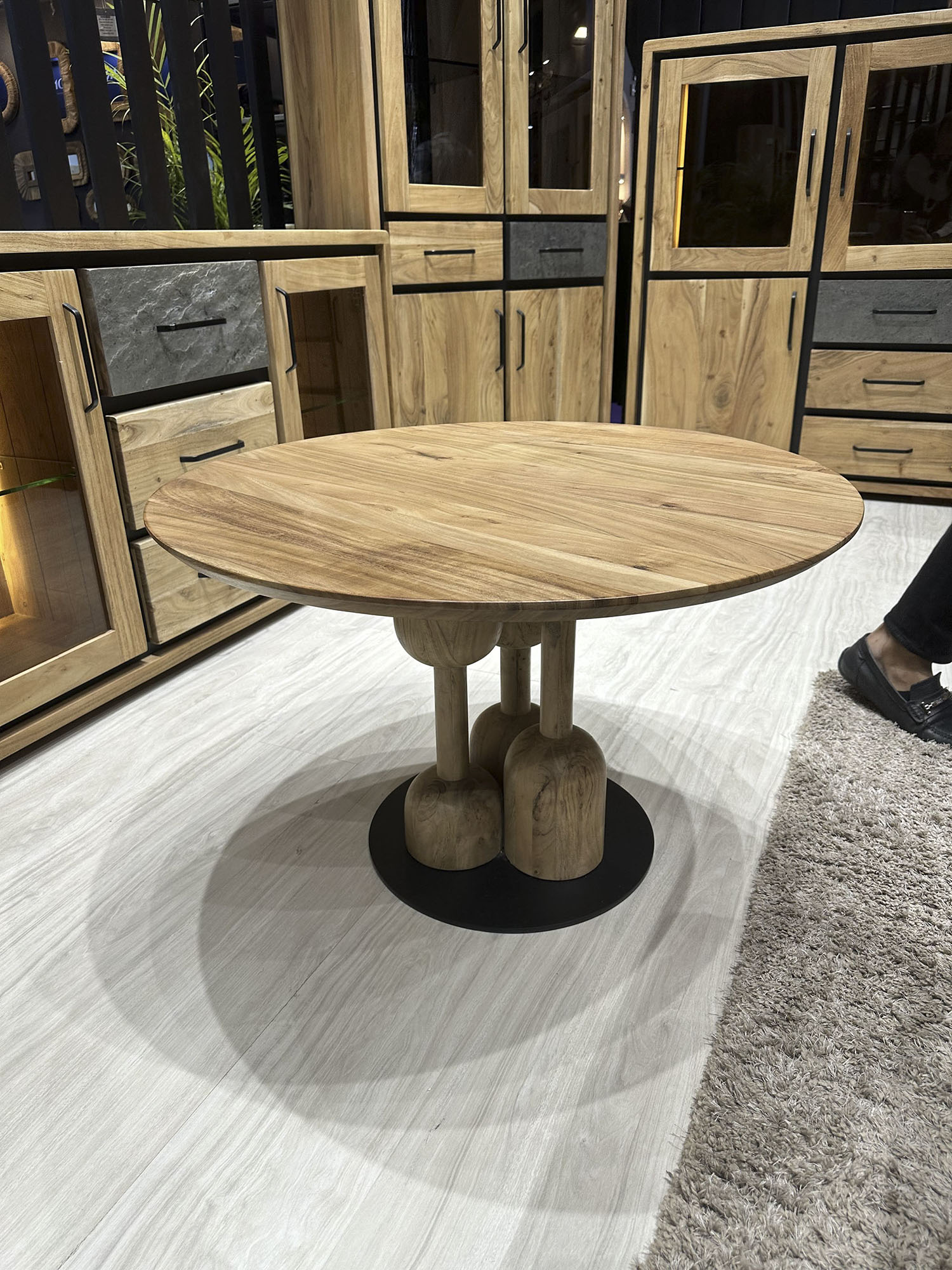 Mesa redonda comedor acacia metal 106x106x76