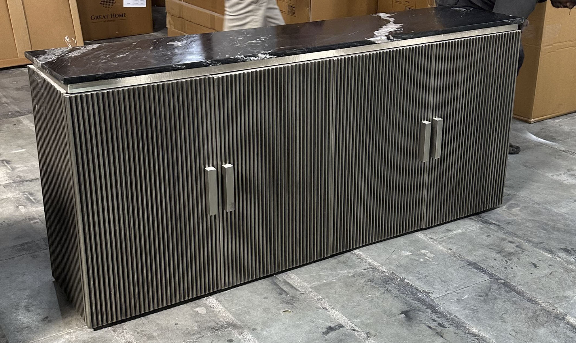Mesa centro laton marmol 98x98x48 plateado