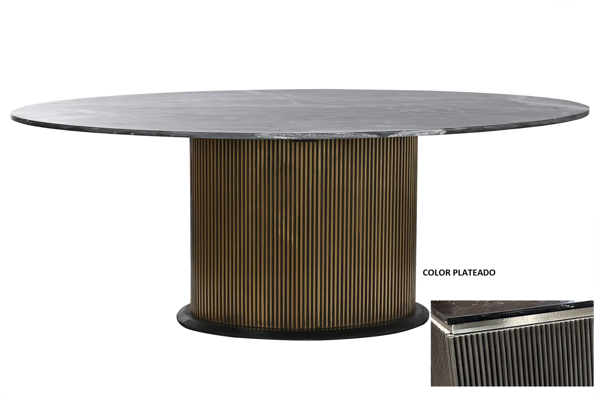 Mesa ovalada comedor laton marmol 200x110x76