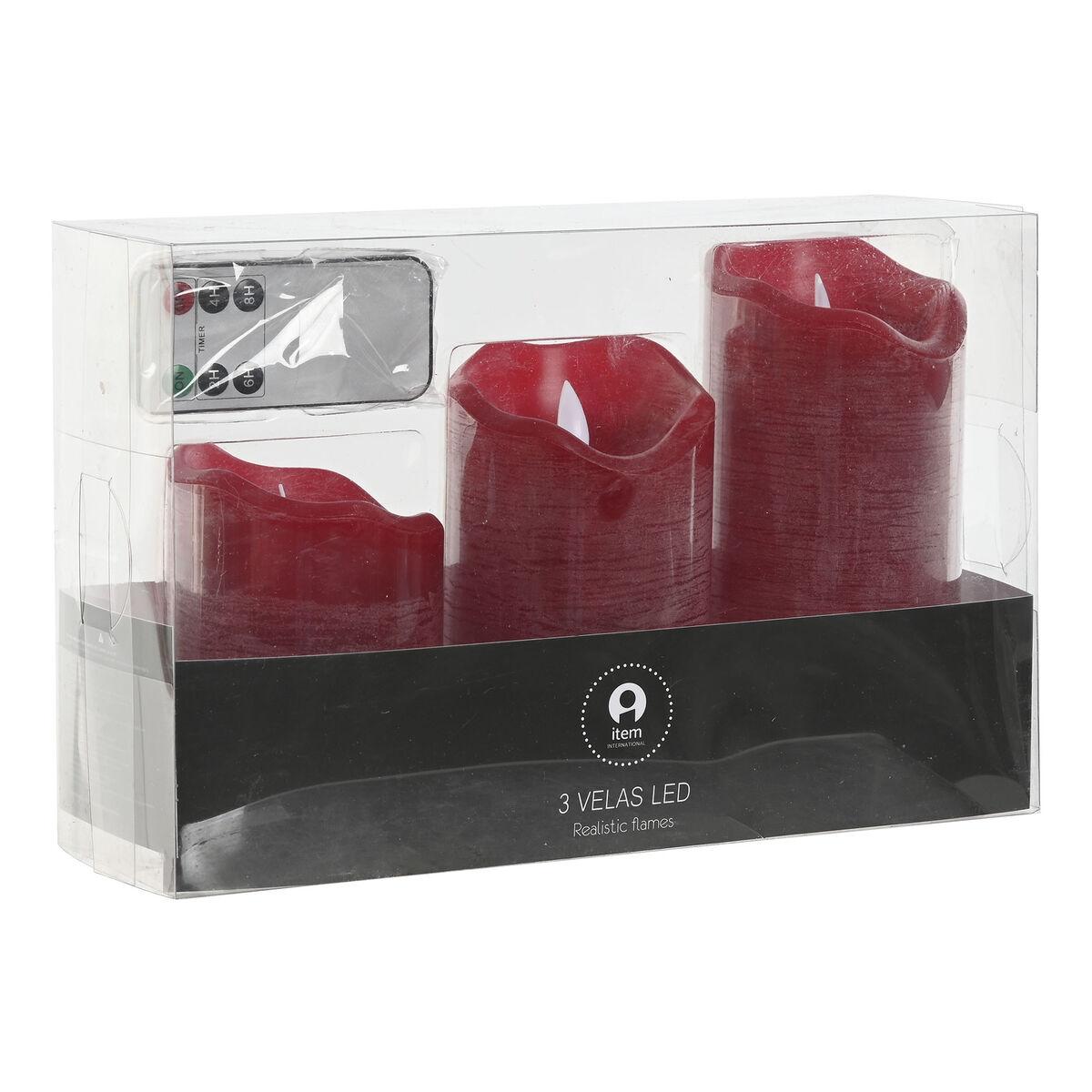 Vela LED Home ESPRIT Rojo 26,5 x 8 x 17 cm (3 Piezas)