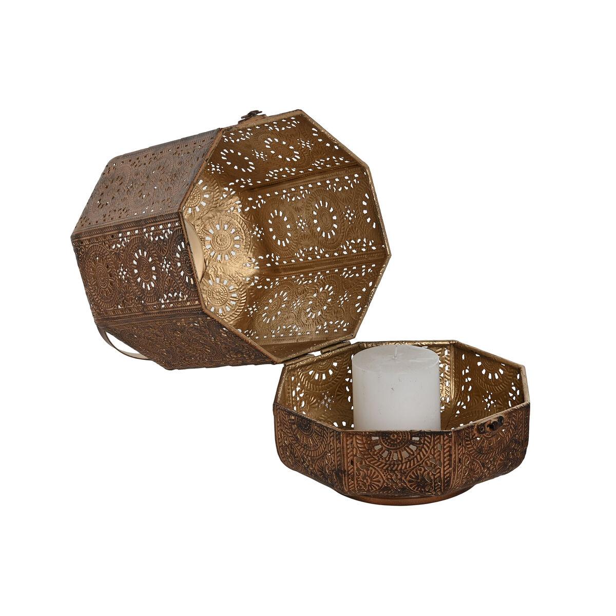 Set de Portavelas Home ESPRIT Marrón Dorado Metal 26 x 26 x 38,5 cm