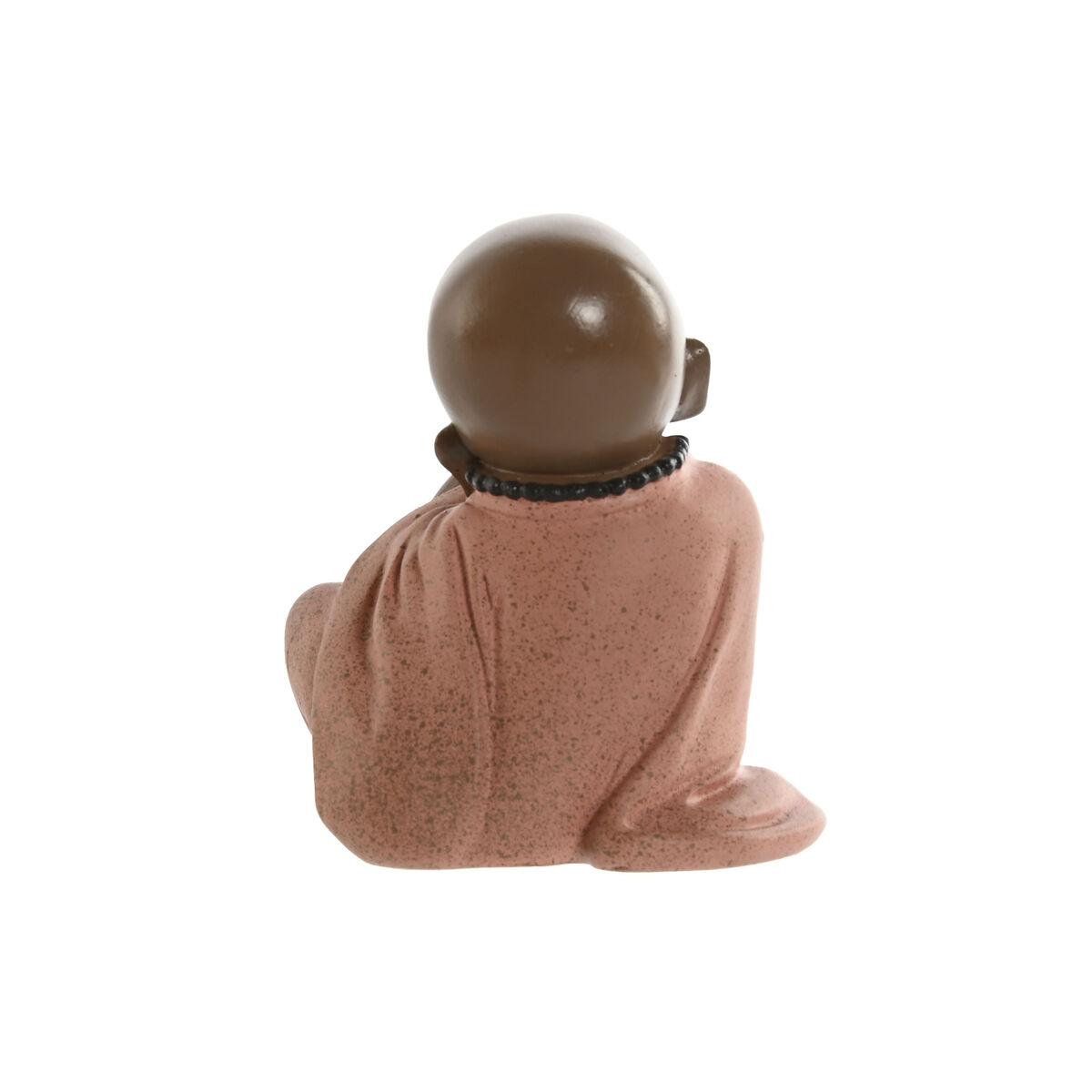 Figura Decorativa Home ESPRIT Naranja Coral Lima Resina Monje Oriental 8,5 x 7 x 9,7 cm (3 Unidades)