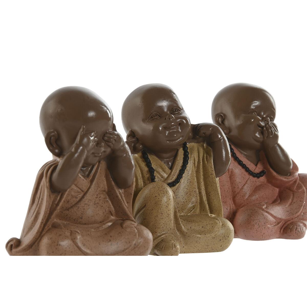 Figura Decorativa Home ESPRIT Naranja Coral Lima Resina Monje Oriental 8,5 x 7 x 9,7 cm (3 Unidades)