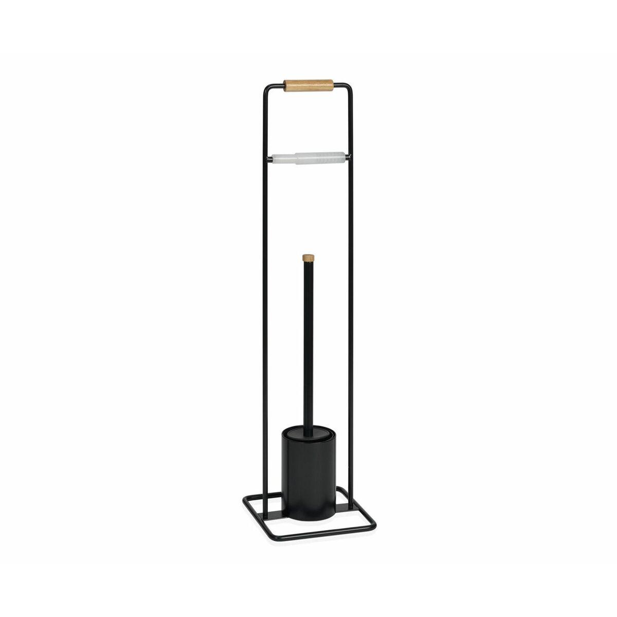 Portarrollos de Papel Higiénico con Soporte para Escobilla Alexandra House Living Negro Beige Metal Madera de caucho 18 x 71 x 1