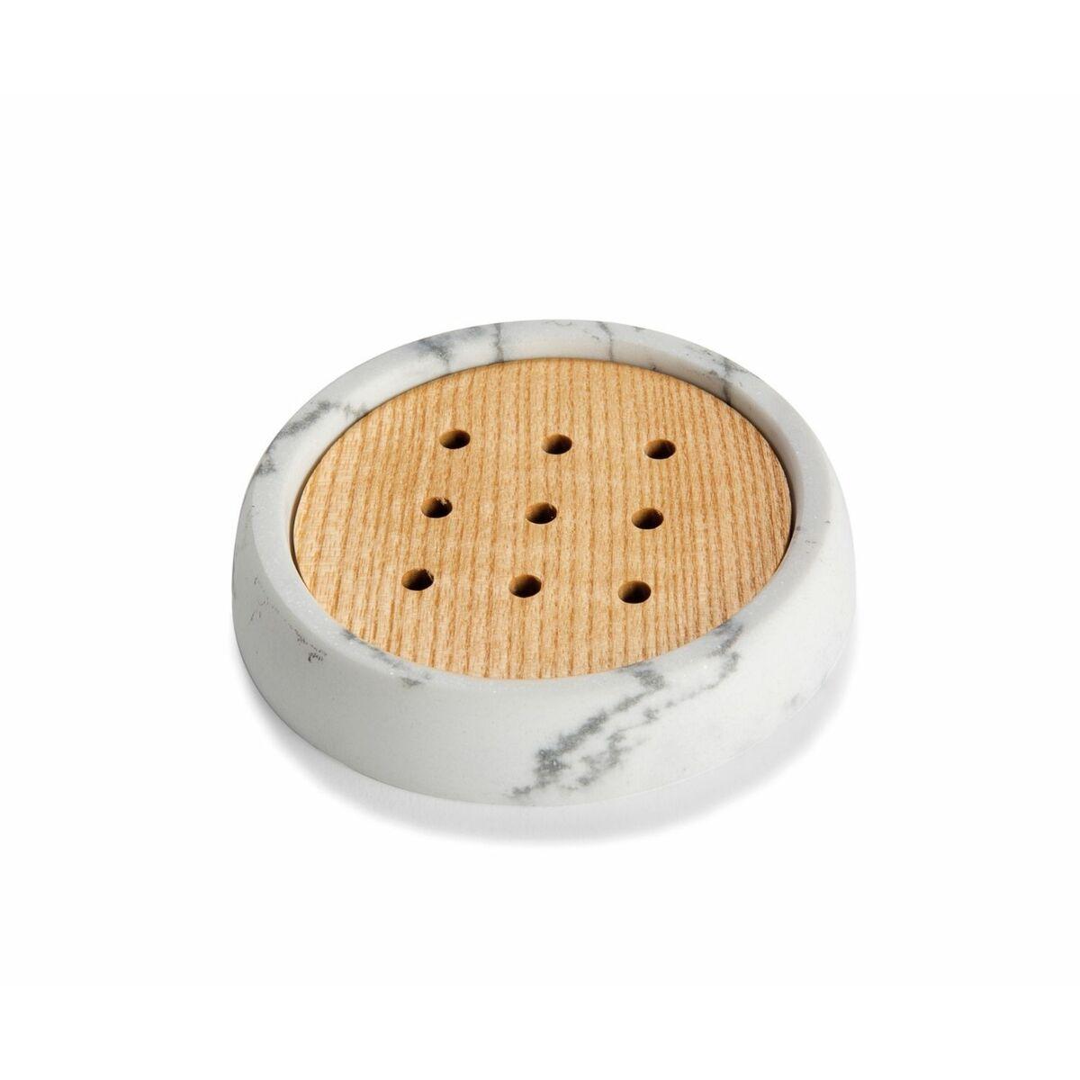 Jabonera Alexandra House Living Blanco Marrón Madera de fresno Arenisca 10 x 2 x 10 cm