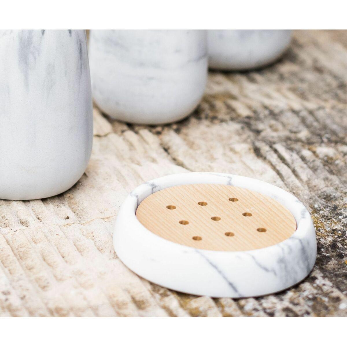 Jabonera Alexandra House Living Blanco Marrón Madera de fresno Arenisca 10 x 2 x 10 cm