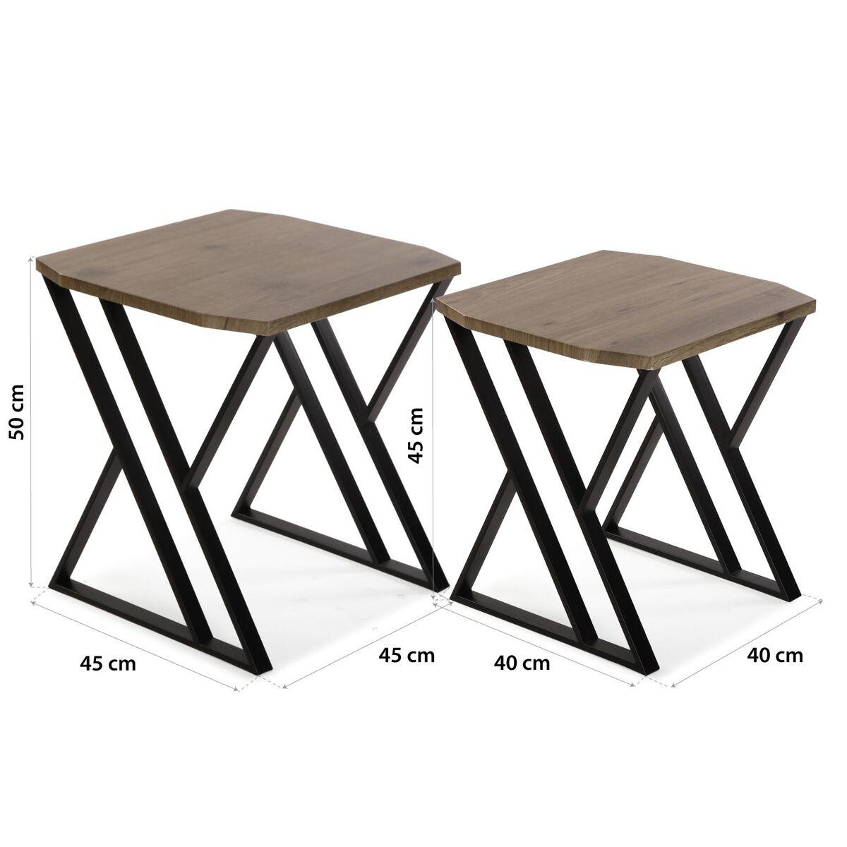 Juego de 2 mesas Versa Tulsa Negro Metal Madera de pino 45 x 50 x 45 cm