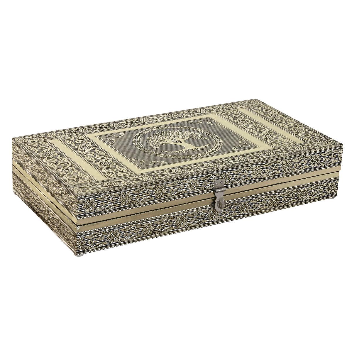 Caja-Joyero Home ESPRIT Blanco Champán Madera Aluminio 38 x 20 x 7,5 cm