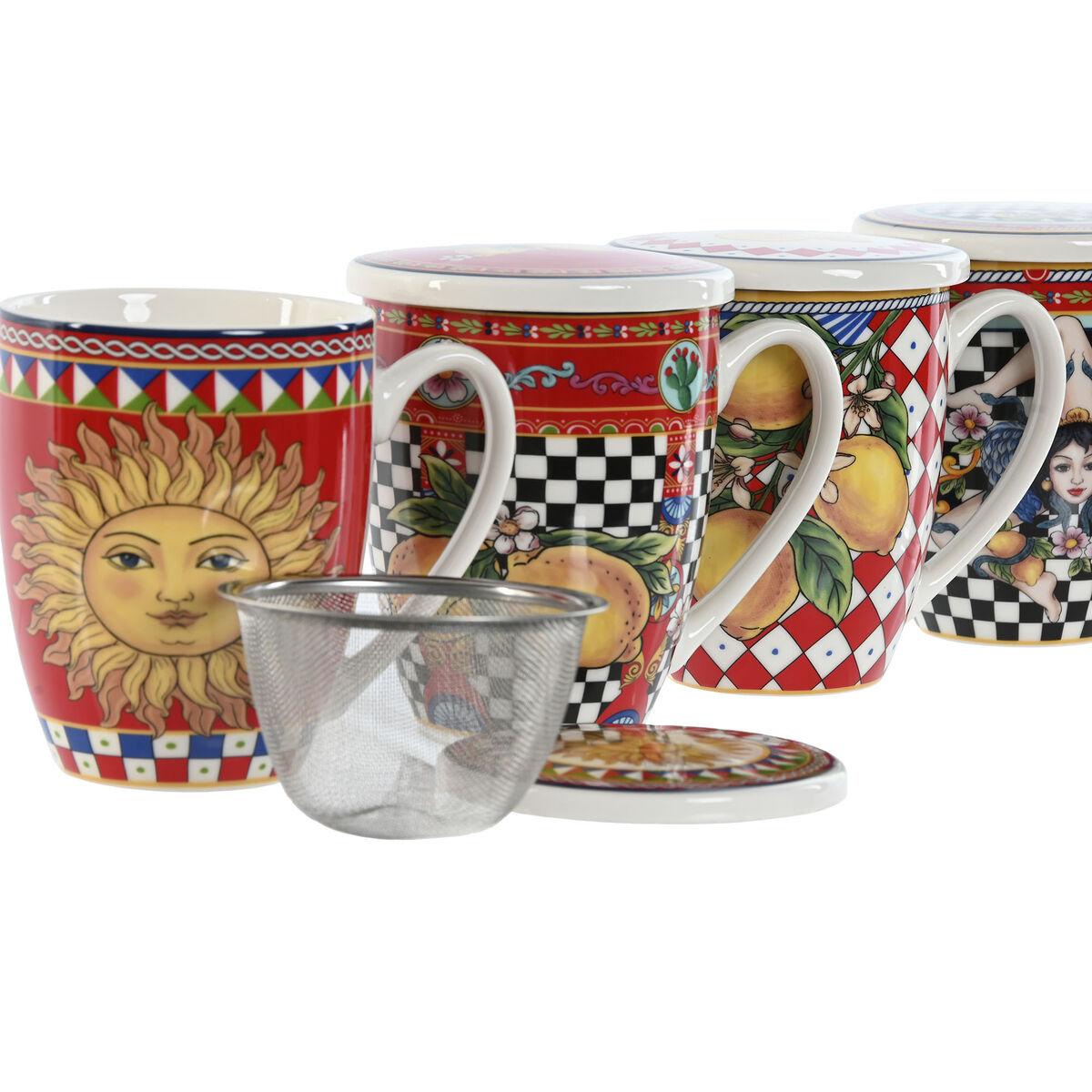 Juego de 4 Tazas Mug Home ESPRIT Amarillo Rojo Moderno Limón 380 ml (4 Unidades)