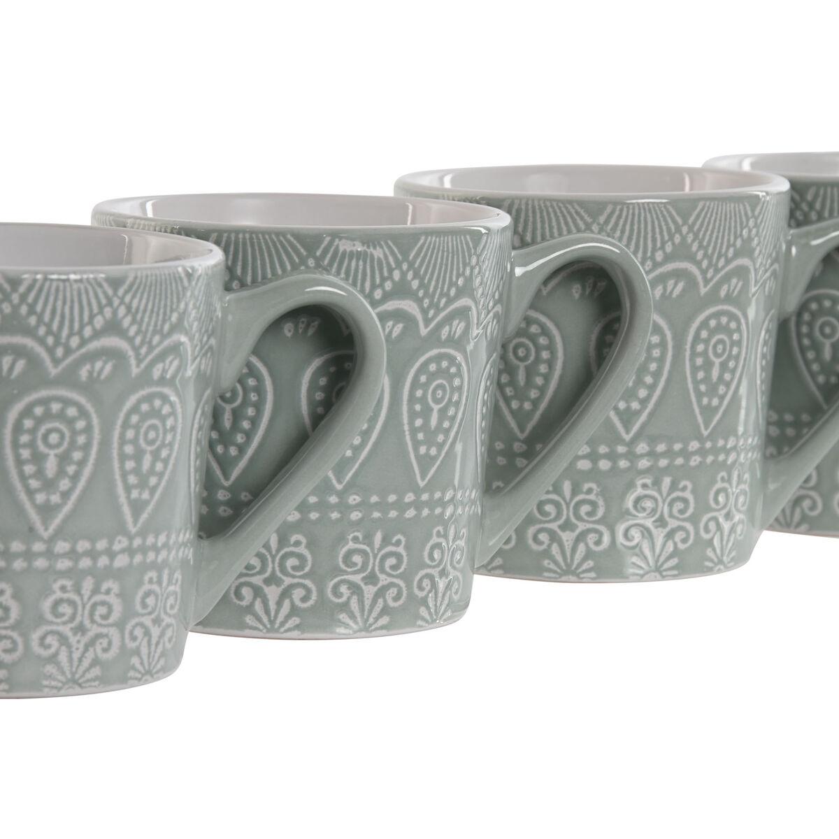 Juego de 4 Tazas Mug Home ESPRIT Verde Gres 360 ml 9,5 x 13 x 9,2 cm Mandala