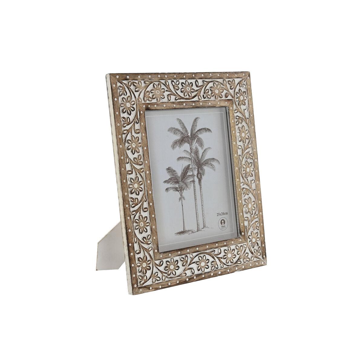 Marco de Fotos Home ESPRIT Blanco Natural Cristal Madera de mango Indio 31,5 x 2 x 36,5 cm