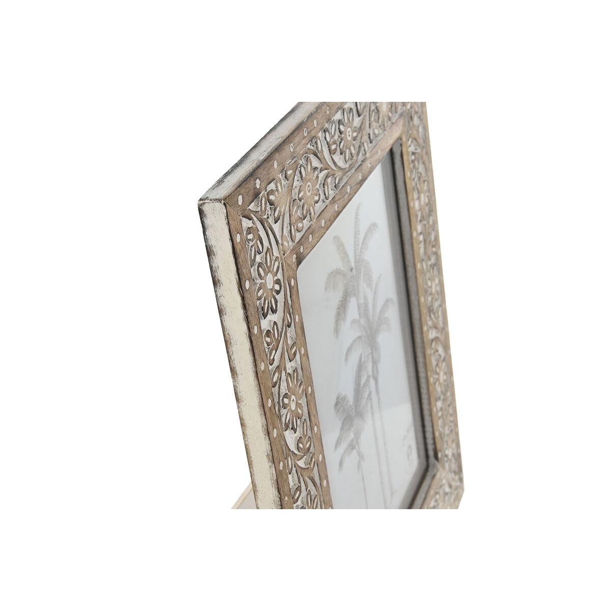 Marco de Fotos Home ESPRIT Blanco Natural Cristal Madera de mango Indio 31,5 x 2 x 36,5 cm