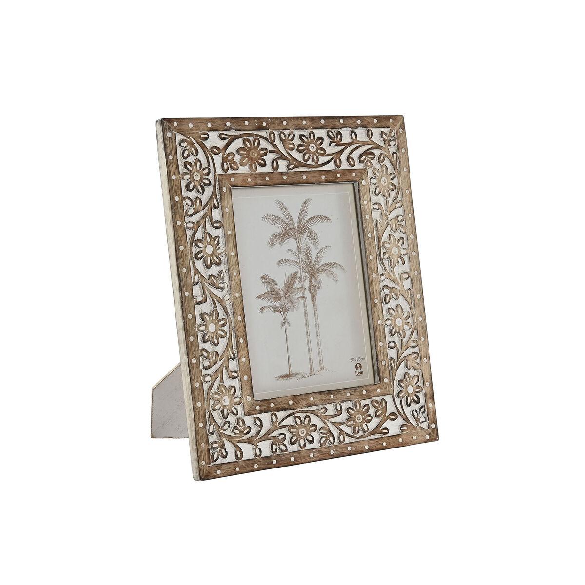 Marco de Fotos Home ESPRIT Blanco Natural Cristal Madera de mango Indio 26,5 x 2 x 31,5 cm