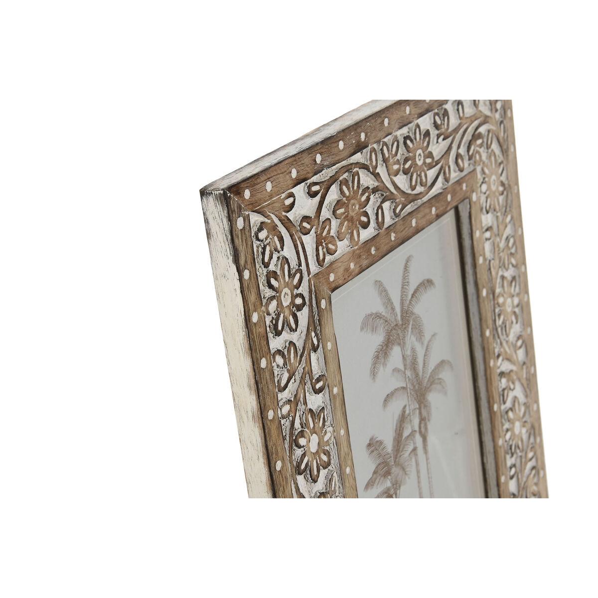 Marco de Fotos Home ESPRIT Blanco Natural Cristal Madera de mango Indio 26,5 x 2 x 31,5 cm
