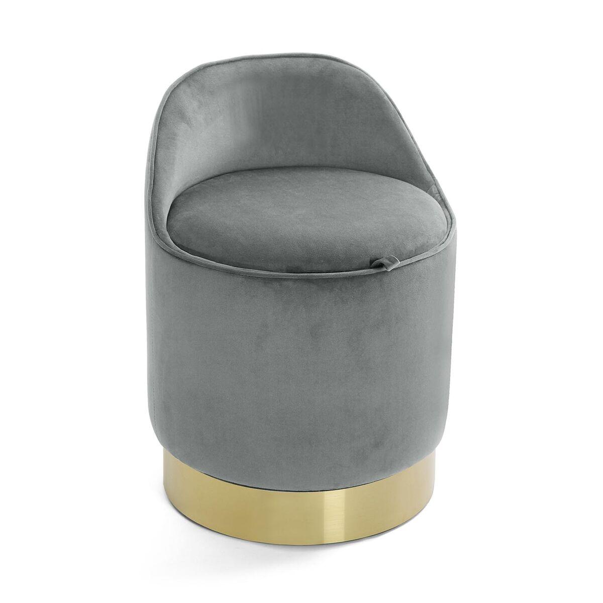 Puff Versa Gris Dorado Poliéster Espuma Madera MDF Terciopelo 40 x 55 x 40 cm