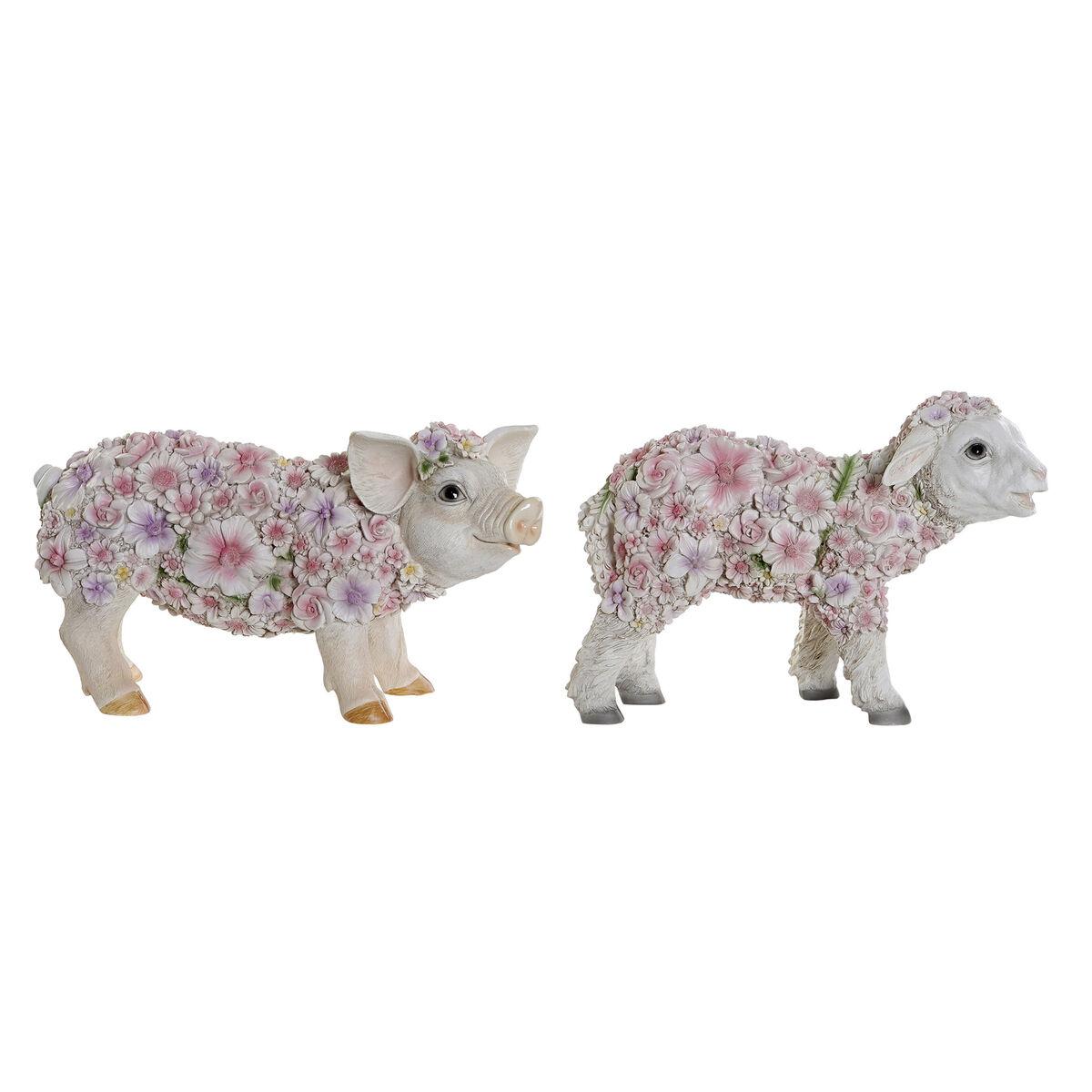 Figura Decorativa Home ESPRIT Blanco Multicolor Flores 34 X 13,5 X 18,5 cm (2 Unidades)