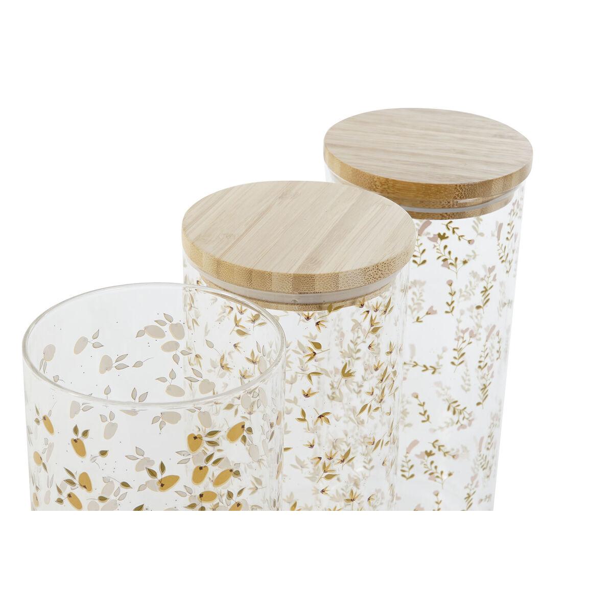 Bote DKD Home Decor Verde Rosa Mostaza Natural Silicona Bambú Vidrio de Borosilicato Shabby Chic 1,4 L (4 Unidades)