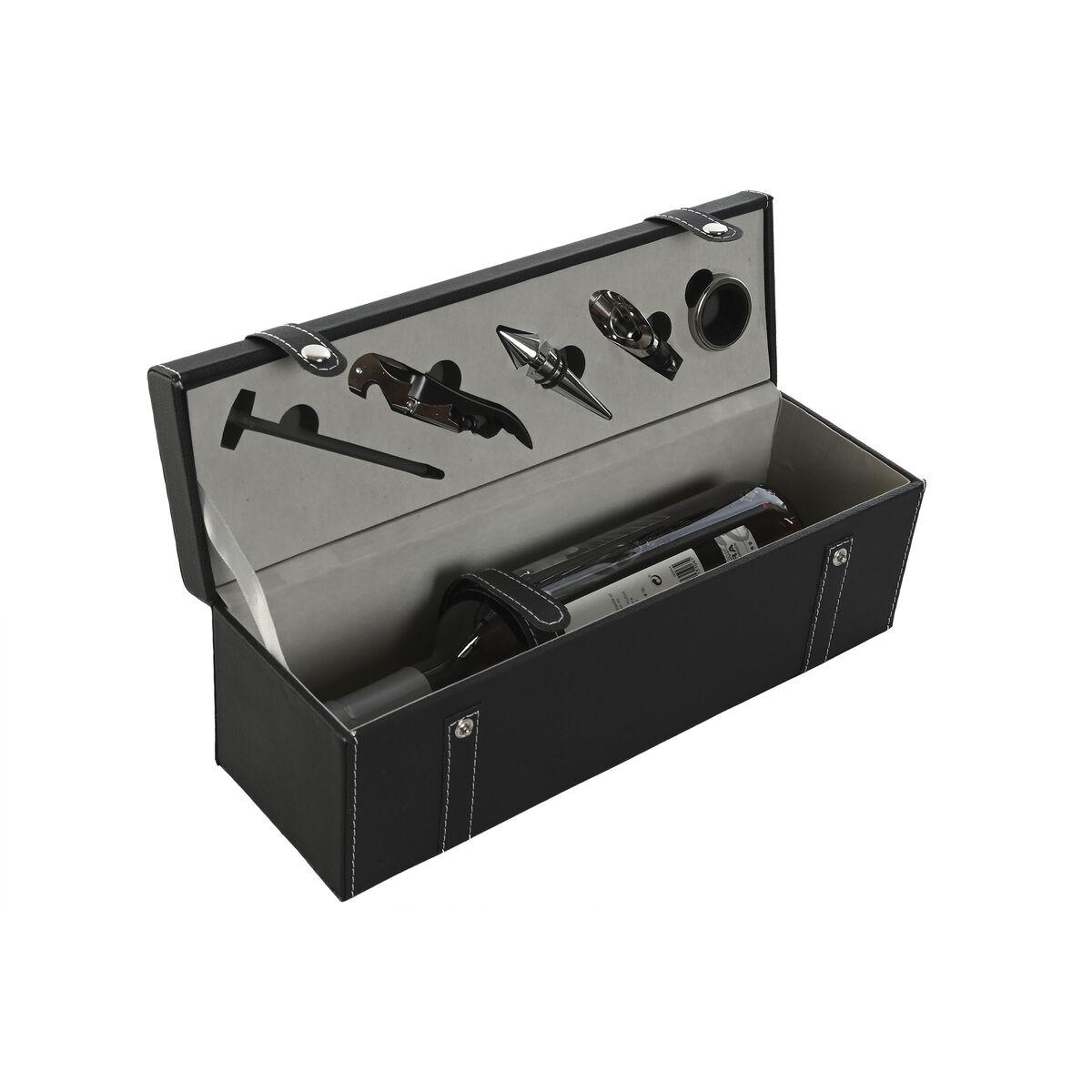 Set de Accesorios para Vino Home ESPRIT Negro Gris Piel 36 x 11 x 12 cm