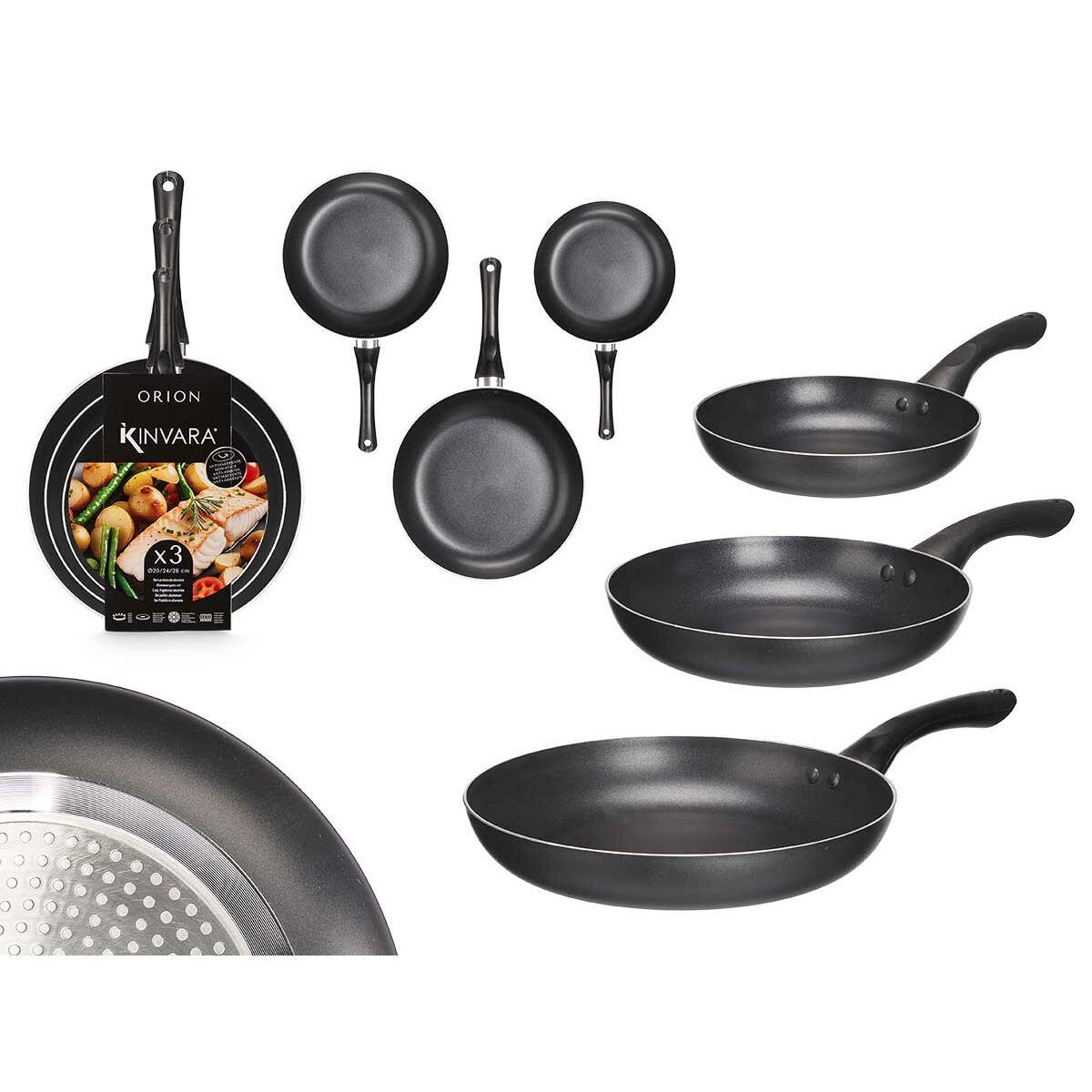 Set de Sartenes Kinvara 1 Negro Aluminio Baquelita 20 x 4 cm 28 x 5 cm 24 x 4,5 cm (6 Unidades)