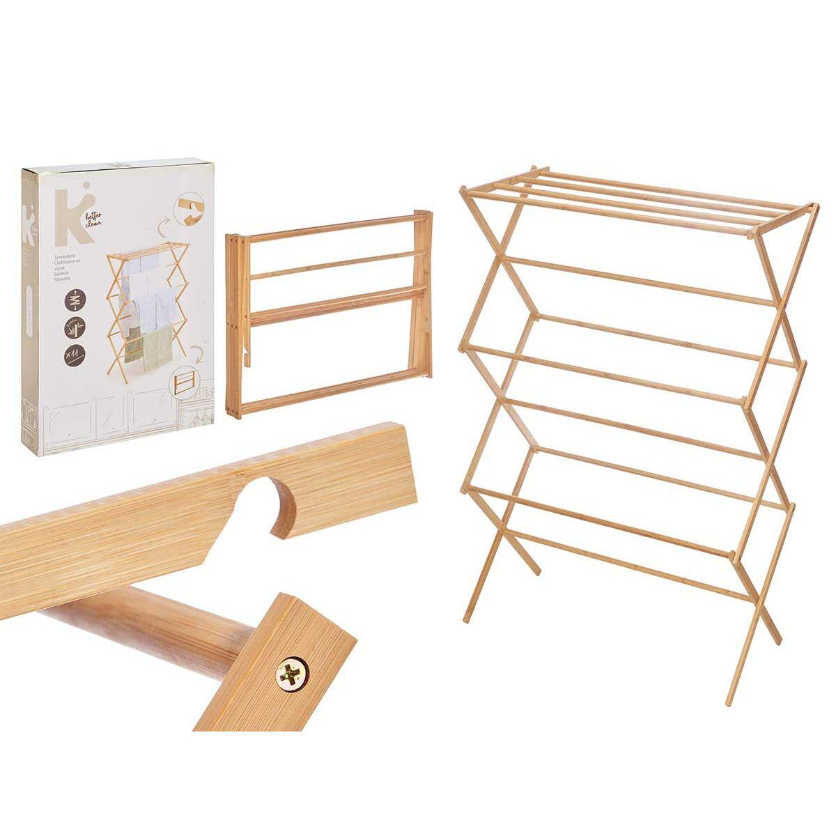 Tendedero Plegable Kipit WR4054B-1 BAMBOO Natural Bambú 74 x 36 x 111 cm 74 x 8 x 50 cm (4 Unidades)