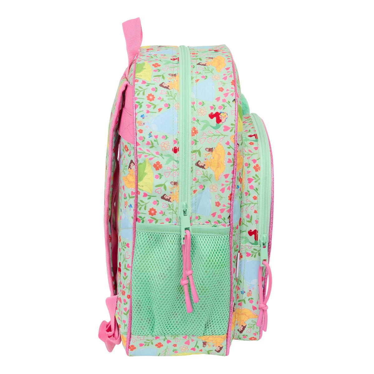 Mochila Escolar Disney Princess Bloom Verde Rosa 32 x 38 x 12 cm