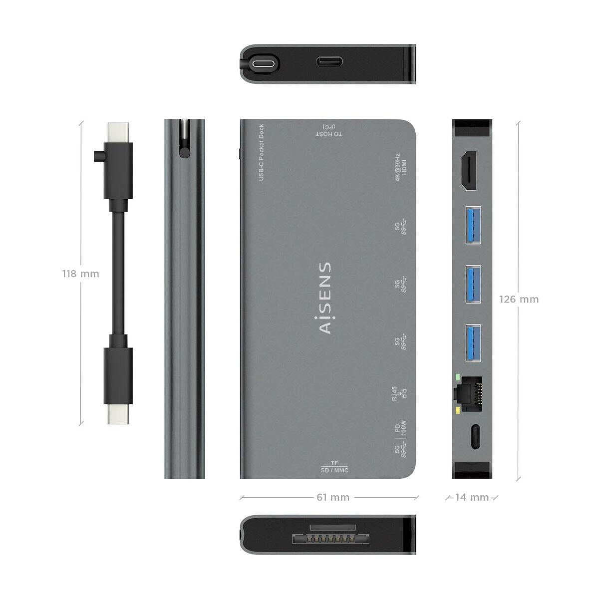 Hub USB Aisens ASUC-8P015-GR Gris Multicolor
