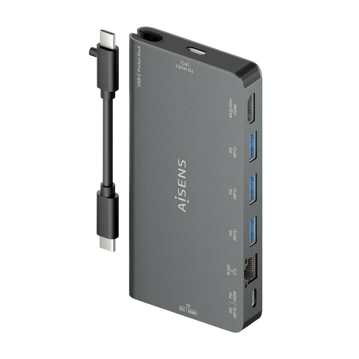 Hub USB Aisens ASUC-8P015-GR Gris Multicolor