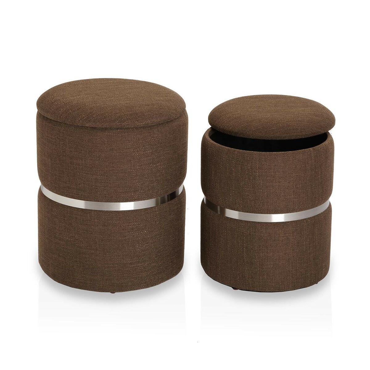 Puff Desmontable Versa Marrón Poliéster Madera MDF