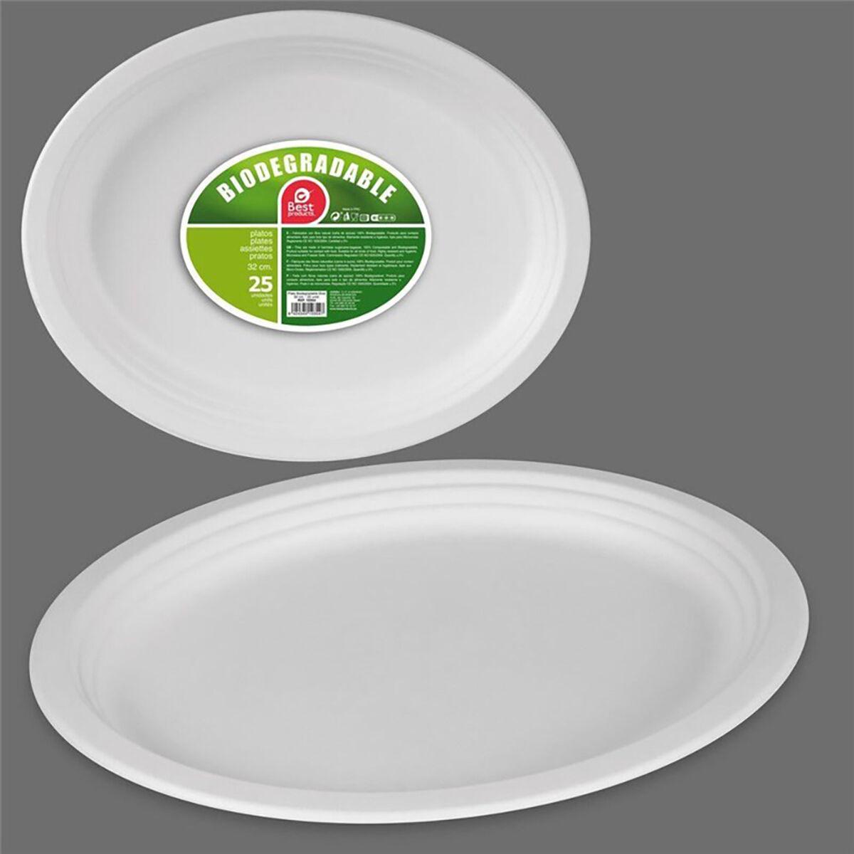 Set de Platos Best Products Green Caña de Azúcar ø 32 cm Biodegradable Desechables 25 Unidades