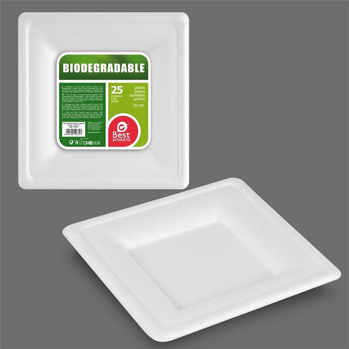 Set de Platos Best Products Green Caña de Azúcar Ø 20 cm Blanco Biodegradable Desechables 25 Unidades