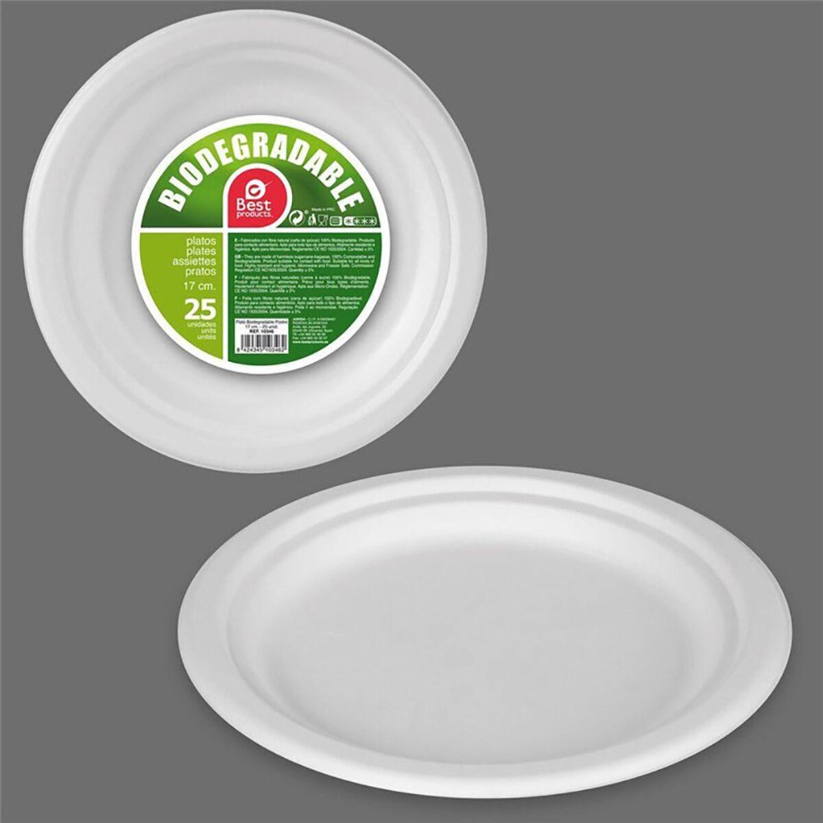 Set de Platos Best Products Green Caña de Azúcar Ø 17 cm Blanco Biodegradable Desechables 25 Unidades