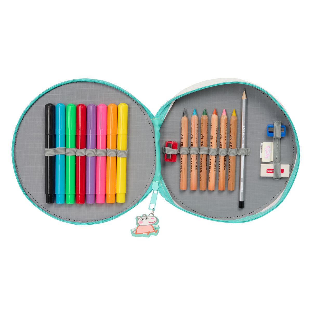 Estuche Escolar con Accesorios Peppa Pig Pretty flowers Amarillo Menta 18 Piezas