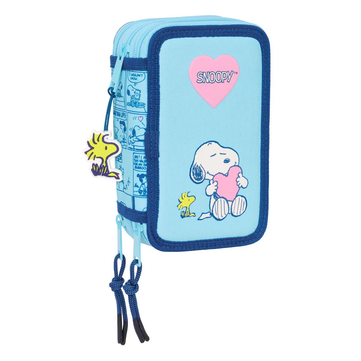Estuche Escolar con Accesorios Snoopy Love Azul 12,5 x 19,5 x 5,5 cm 37 Piezas