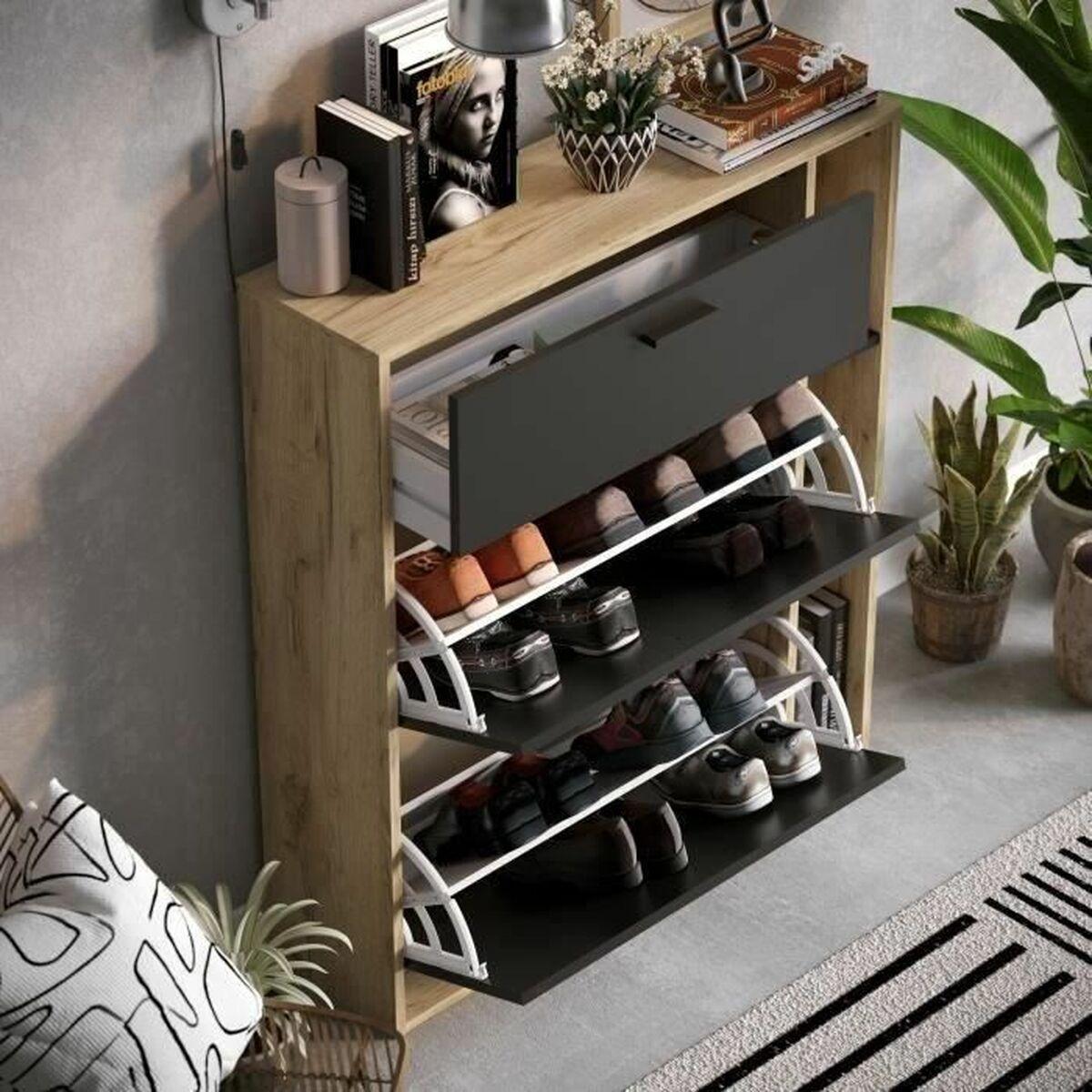 Zapatero Leona Marrón Roble Melamina 90 x 25 x 102 cm