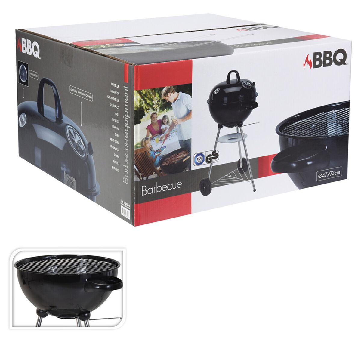 Barbacoa de Carbón con Ruedas Negro 47 x 90 cm Redonda