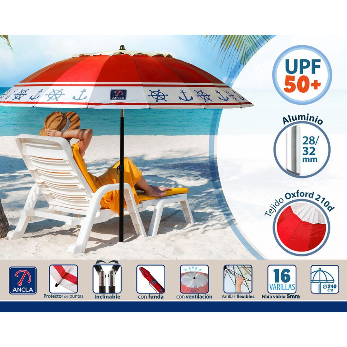 Sombrilla de playa Rojo Ø 240 cm SPF50+ Ancla