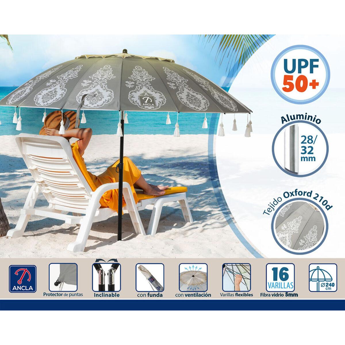 Sombrilla de playa Gris Ø 240 cm SPF50+ Boho