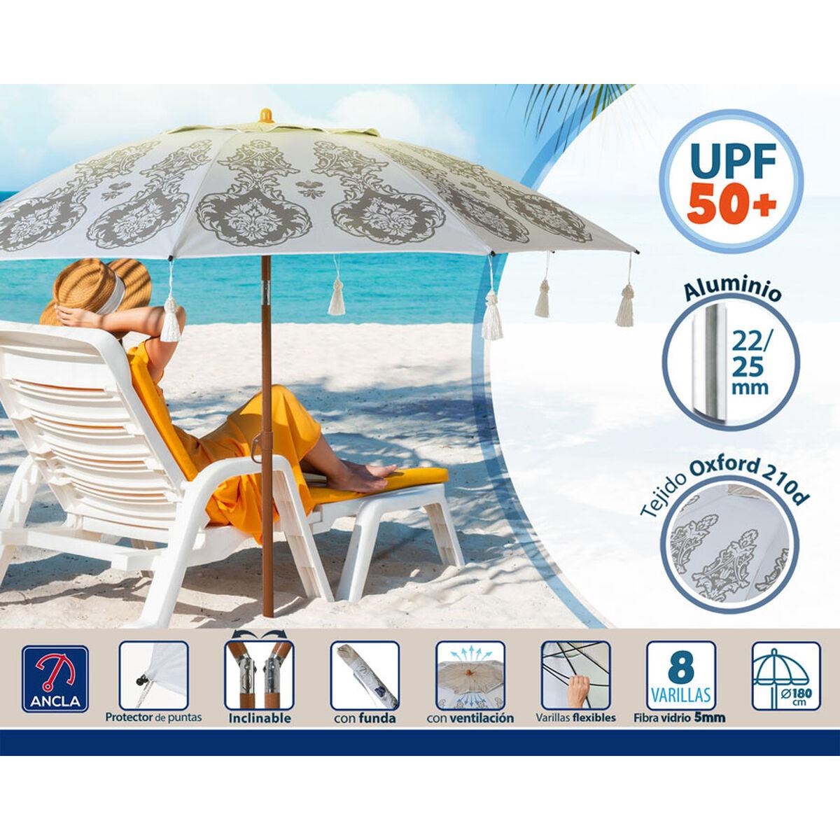 Sombrilla de playa Blanco Ø 180 cm SPF50+ Boho