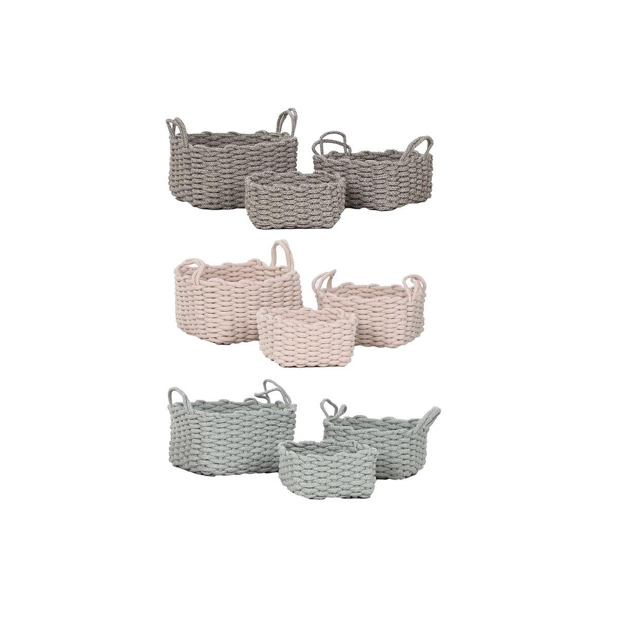 Juego de Cestas Home ESPRIT Verde Beige Rosa Cuerda (3 Piezas) (3 Unidades)