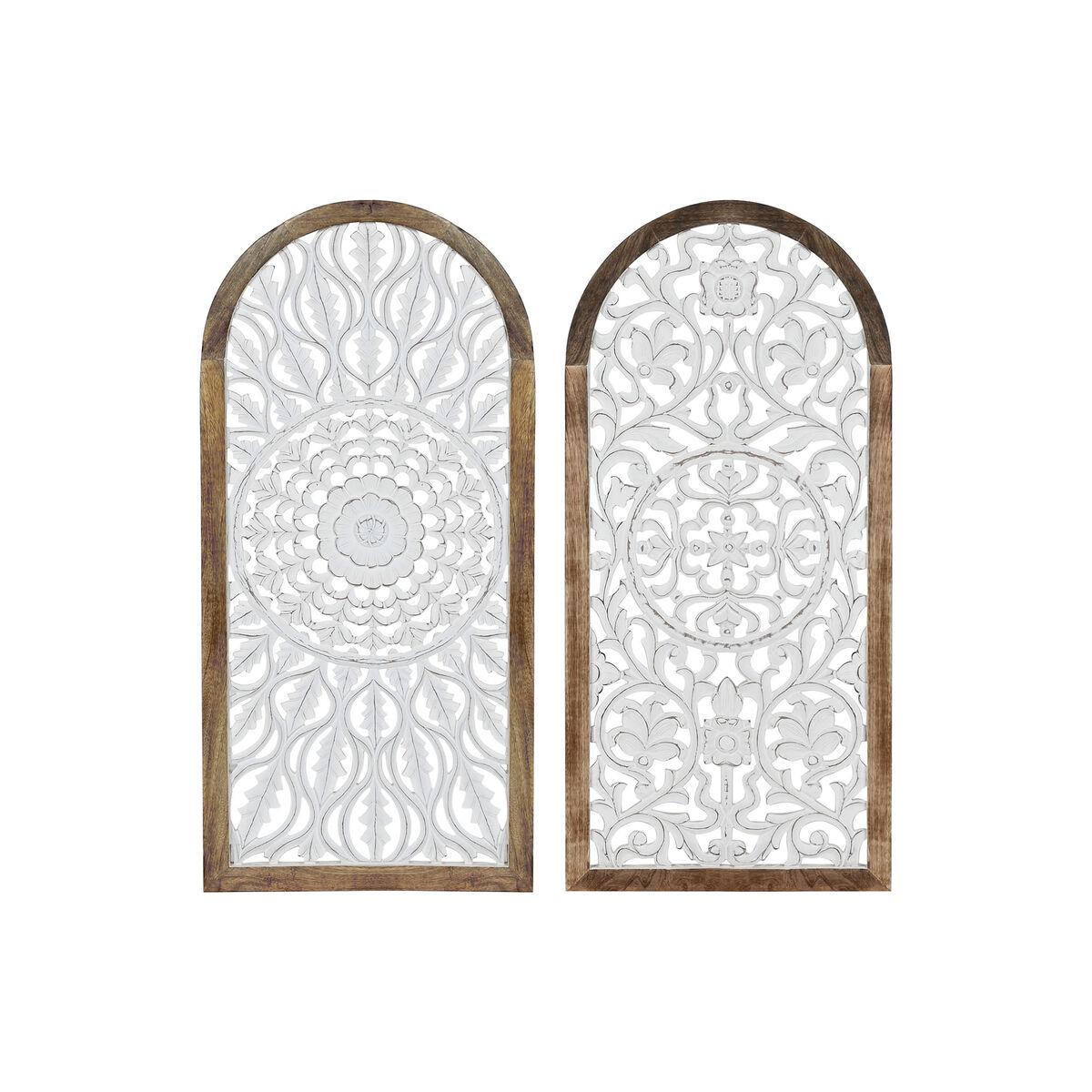 Decoración de Pared Home ESPRIT Blanco Natural Mandala Árabe 45 x 3,3 x 95 cm (2 Unidades)