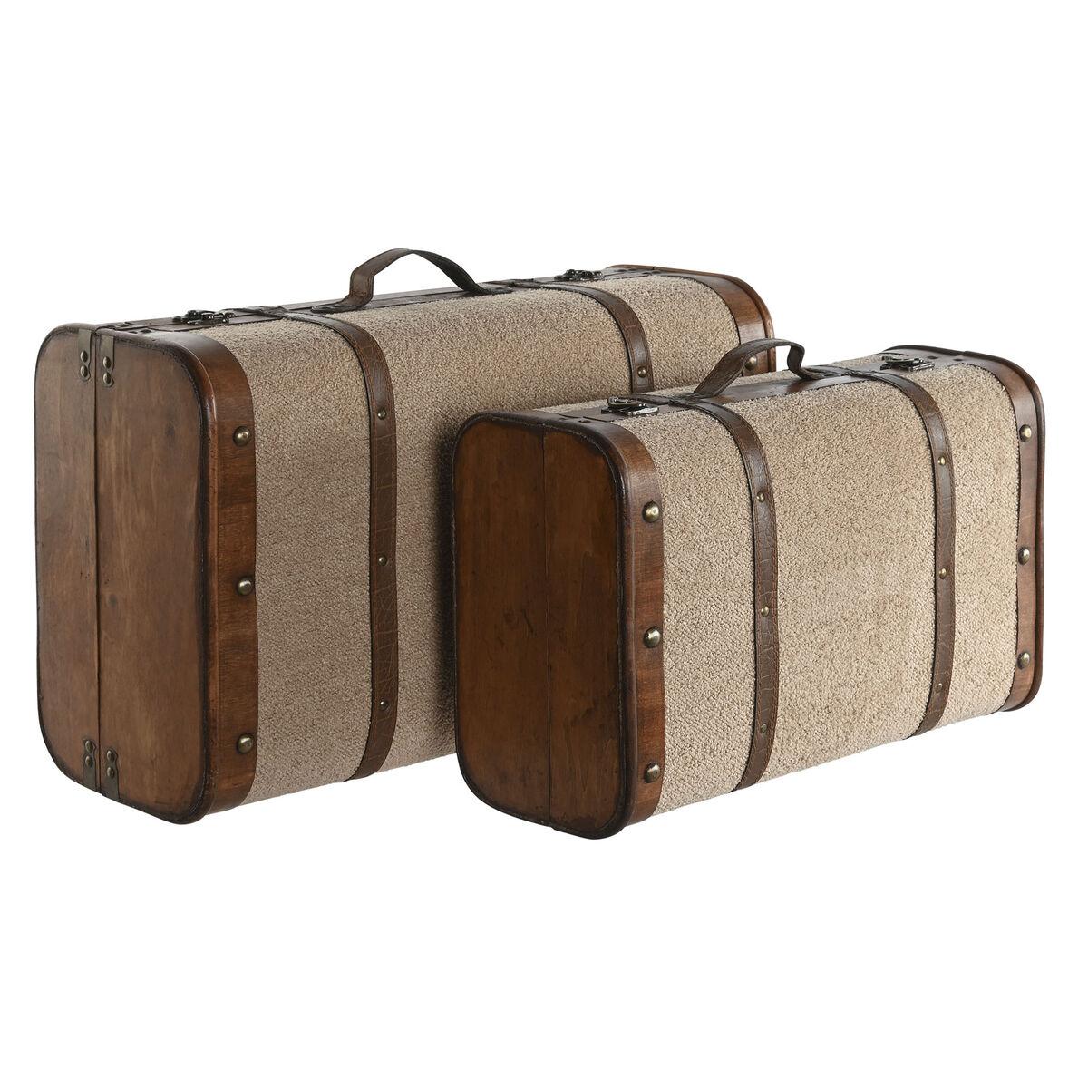 Juego de Baúles Home ESPRIT Marrón Beige Poliéster Madera 60 x 37 x 24 cm