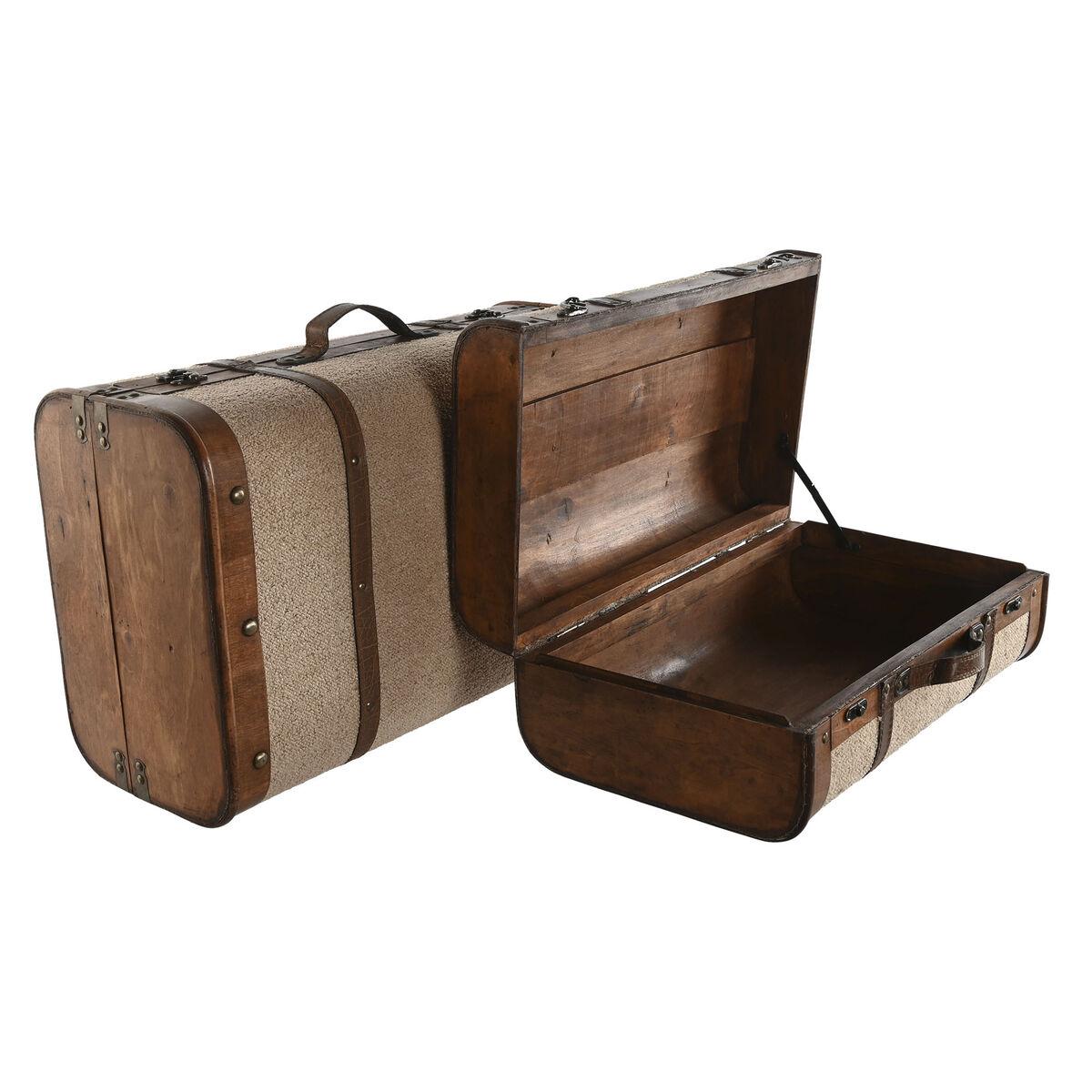 Juego de Baúles Home ESPRIT Marrón Beige Poliéster Madera 60 x 37 x 24 cm